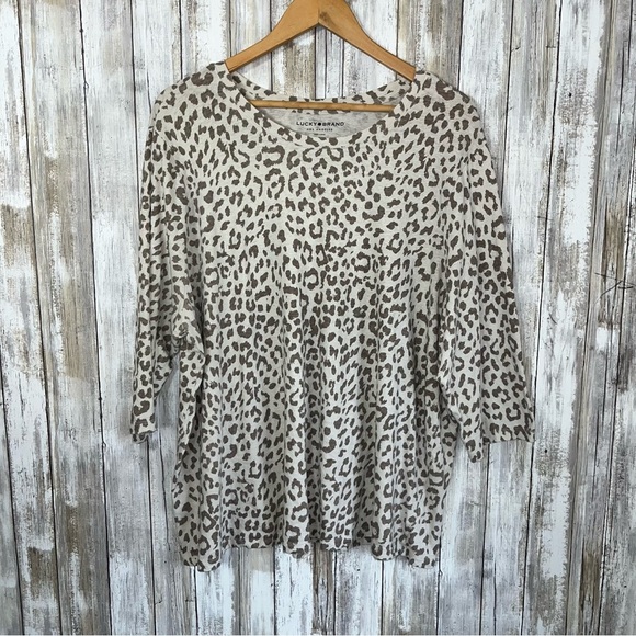 Lucky Brand Tops - Lucky Brand Leopard Print Top 3X Plus Size Boho Oversized Tee Cream Brown